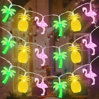 Hawaii-Lichterkette 3 m, 20 LEDs, Ananas, Flamingo, Palmen