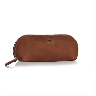 Image de DONBOLSO® Trousse à crayons Valencia, trousse à crayons en cuir pour femmes et hommes, trousse à crayons pour l'école, unicolore, grande, marron