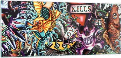 Produktbild von Bilder auf glas - Graffiti modern - 100x40cm - Glasbilder - Wandbilder - Kunstdruck - zum Aufhängen bereit - Wanddekoration aus Glas - Glas Bilder - Wandbild auf Glas - Einteilig - GAB100x40-3759