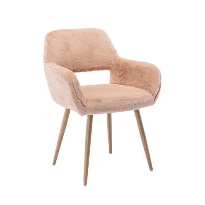 Produktbild von Meubles Cosy Esszimmerstuhl im skandinavischen Stil aus beigefarbenem Kunstfell mit Metallbeinen in Holzoptik
