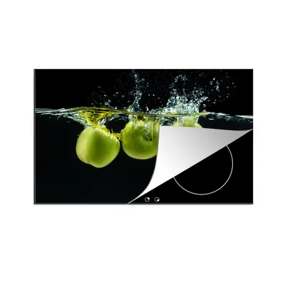 Obrázek produktu pro KitchenYeah® Krycí deska na sporák jablka - ovoce - voda - černá - zelená, 80x52cm, dekorace do kuchyně, keramická krycí deska, krycí deska na varnou desku