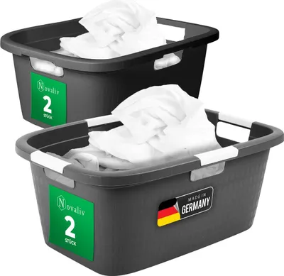 Produktbild von Novaliv Wäschewanne-Set 2x 25L + 2x 40L, Wäschebox Set Wäscheeimer Wäschebehälter für Bad Wäsche Schmutzwäsche, Wäschekörbe Wäschewanne Laundry Basket Wäschetonne Korb Sammler Box Wanne
