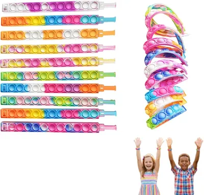 Productafbeelding van Regenboog-siliconen pop-it armbanden - Set van 20 - Verstelbare modellen - Sensorisch anti-stress speelgoed