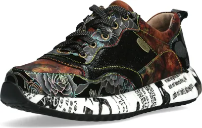 Produktbild von Laura Vita Damen Sneaker Blumenmuster Plateausohle mit Schrift Burton 39, Größe:40 EU, Farbe:Braun