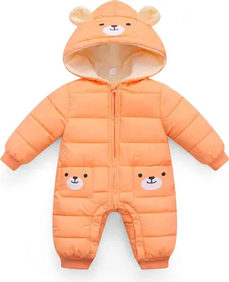 Produktbild von Baby Overall mit Kapuze Strampler Jungen Mädchen Winter Schneeanzug Outfits Warm Langarm Geschenk (Orange,70cm)
