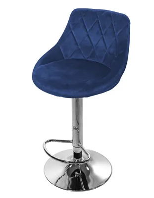 Produktbild von Barhocker Küchenhocker mit Rückenlehne, Fußstütze, höhenverstellbar, 360°-Drehstuhl, Tresenhocker Barstuhl marineblauer Samt und Chromgestell
