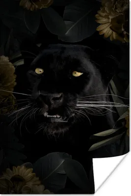Produktbild von MuchoWow® Poster Panther - Schwarz - Blumen 120x180 cm - Kunstposter