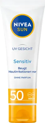 Produktbild von NIVEA UV Face Sensitive Protect SPF50, Sonnenschutzcreme, Gesicht, Tube, Feuchtigkeitsspendend, Schutz, Beruhigend, Empflindliche Haut, 50 ml