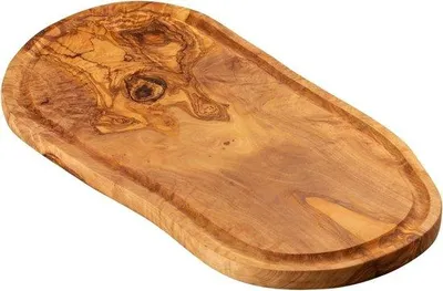 Produktbild von Famanu Schneidebrett Olivenholz - Handgefertigte Servierplatte mit Saftgrube (39x18 cm)