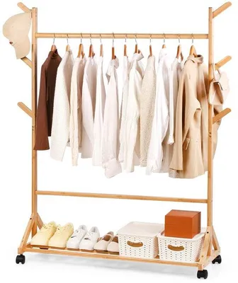Productafbeelding van Bamboe Kapstok met Plank en Haken voor Kleding