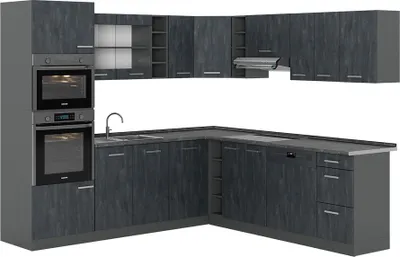 Produktbild von Einbauküche in L-Form Vicco R-Line Schwarz Beton 247 x 46 cm ohne Arbeitsplatte, Model 47417
