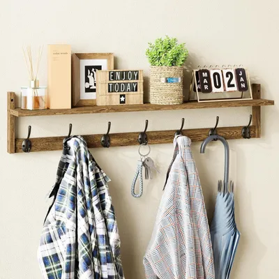 Immagine prodotto di Armadio a muro con ripiano, 88,9 cm, legno marrone, 7 ganci