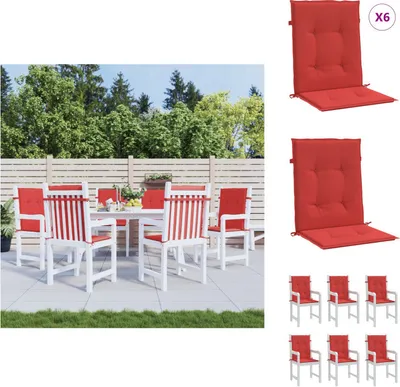 Image de vidaXL Coussin pour chaise de jardin à bas dossier 6 pcs. Rouge 100x50x3 cm - Coussin d'assise