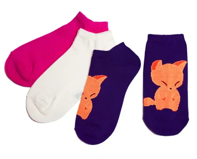 Produktbild von Kinder Sneaker Socken 3-er Pack aus Baumwolle Fuchs Violett Größe 31-34