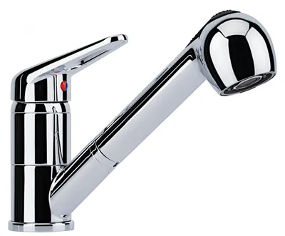 Imagen del producto de Grifo de latón Franke, modelo Novara Plus, para baja presión, con caño extensible, acabado cromado y control superior. Número de modelo: 115.0693.500. Incluye 5 años de garantía