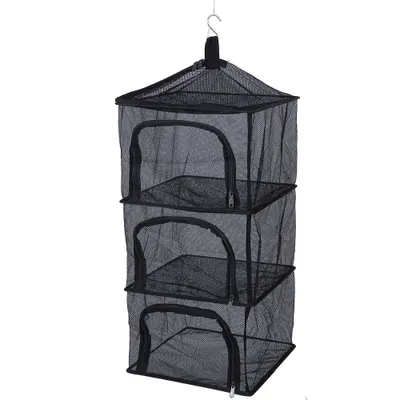 Image de Étagère sèche suspendue, Étagère en filet pliable à 4 couches avec fermeture éclair, Idéale pour les herbes, les plantes, les légumes, les épices en plein air