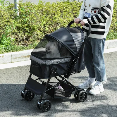 Produktbild von Hundebuggy klappbar, Hundewagen mit 2 Bremsen & 360°-Vorderräder, für Hunde & Katzen, Schwarz | 76,5 x 52 x 95 cm | 6,9 kg | Stahl & Oxford-Gewebe