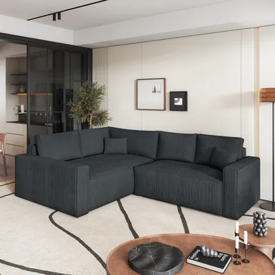 Produktbild von Masseno Ecksofa ERONIS L-S mit Schlaffunktion L-Form, Sofa mit Bettkasten, Wohnzimmersofa, Couch, Soffa, Bettsofa, Couchgarnitur- Grau, POSO 34