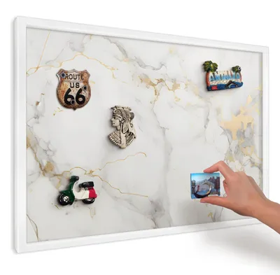 Produktbild von Magnettafel 60x40 cm mit weißem Rahmen - Magnetische Metalltafel, Magnetpinnwand zur Wandmontage für Wohnzimmer, Küche, Flur, Kinderzimmer und Büro - Zarte Eleganz