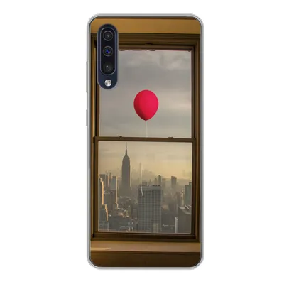 Produktbild von MuchoWow® Handyhülle Schutzhülle Hülle für Samsung Galaxy A50 Roter Ballon fliegt an Fenster in New York vorbei Silikon Softcase Handy Hülle - Mobiltelefonhülle