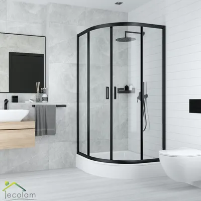 Produktbild von ECOLAM Duschkabine Dusche Viertelkreis Echtglas ESG transparentes Glas schwarz black 90x90 cm 185 cm