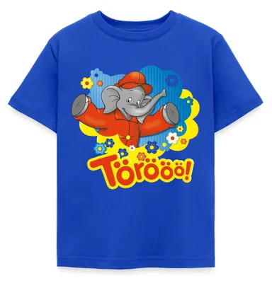 Produktbild von Spreadshirt Benjamin Blümchen Trötet Töröö Und Winkt Kinder T-Shirt, 98/104 (3-4 Jahre), Royalblau