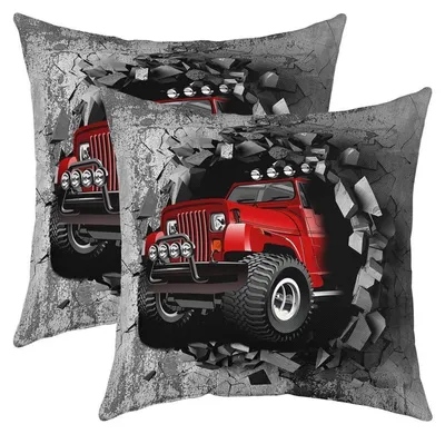 Obrázok produktu pre Poťahy na vankúše 40x40 cm, 2 kusy, červeno-sivé, motív auta, mäkký polyester