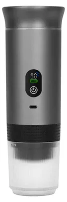 Obrázek produktu pro Přenosná kávovar 3 v 1 s baterií o kapacitě 7500 mAh a digitálním displejem, bezdrátový kávovar pro kapsle i mletou kávu, tlak 20 bar, vhodný pro kempování, cestování a kanceláře, kompaktní design v černé barvě