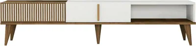 Produktbild von Fernsehschrank Dfirican, Ständer für Wohnzimmerfernseher, Niedriges Wohnzimmer-Sideboard, TV-Ständerbasis, 180x35h40 cm, Walnuss und Weiß