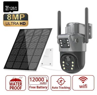 Produktbild von Überwachungskamera - Outdoor-PTZ-Kamera - WLAN - Dualobjektiv - 128 GB - 2-mm-Objektiv - PIR-Bewegungsverfolgung - Grau