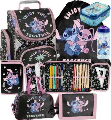 Produktbild von 7tlg Lilo und stitch Schulranzen set Rucksack Federtasche Sportbeutel Trinkflasche Brotdose schultasche Tornister fur madchen