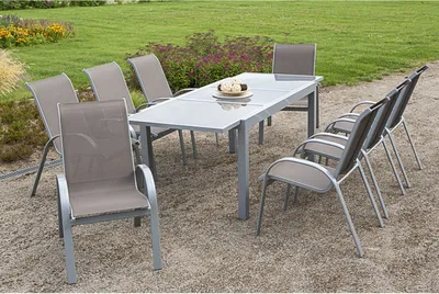 Obrázek produktu pro Merxx 9ks. sada zahradního nábytku Amalfi, taupe - 8 křesel, 1 stůl - barva: taupe - rozměry: křeslo: 75x57x95 stůl: 180/240x90x75; 8x 26310-325 + 1x 26453-219