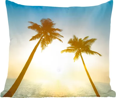 Produktbild von MuchoWow® Zierkissen Sofakissen Wohnzimmer Dekokissen 40x40 cm Strand - Sonnenuntergang - Palmen - Foto Kissen - Schlafzimmer Dekoration