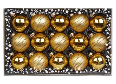 Produktbild von Weihnachtskugeln Streifen Mix Glas 6cm, 15er Set, Farbe:Gold glanz / matt