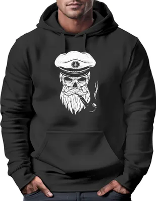 Produktbild von Hoodie Herren Sweatshirt Totenkopf Kapitän Captain Skull Bard Seemann Neverless® schwarz 4XL