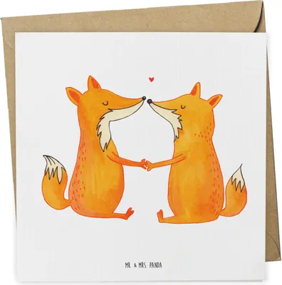 Produktbild von Mr. & Mrs. Panda faltkarte Füchse Liebe - Weiß - Geschenk, Fuchs, Glückwunschkarte, anlasskarte, Freundin, Ehe, doppelkarte, Klappkarte, Partner, Grußkarte