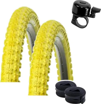 Produktbild von 2 x Kenda 20" BMX K-50 Fahrradreifen in Gelb 57-406 (20 x 2,125) + 2 passende DV Schläuche inkl. maxxi4you Fahrradklingel