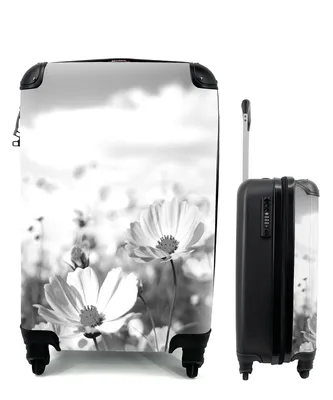 Produktbild von MuchoWow® Koffer Handgepäck Trolley Rollkoffer Kleine Reisekoffer mit 4 Rollen - Blumen - Wiese - Lila - Gras - Weiß - Wolken - Blau - Cabin Size < 55x40x23 cm & 55x40x20 cm - Fotokoffer - Kabinenkoffer - Boardgepäck - Reise-Box - Reisekoffer - Reisegepäck - Koffer mit Bild - Trolley für Kinder