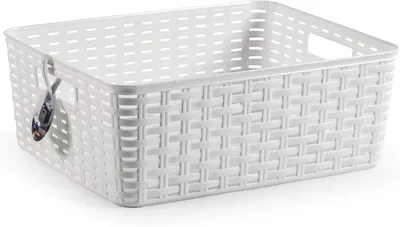 Imagen del producto de Cesta de almacenamiento de plástico, con aspecto de ratán, de 36 x 28 x 13,5 cm, para la cocina