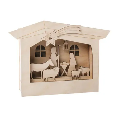 Produktbild von Rayher Holzbaus.3D-Motivrahmen,., 24x24x6,3cm, Krippe, 13-tlg., Box 1Set, natur