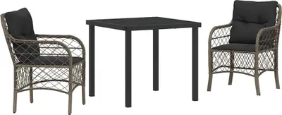 Produktbild von vidaXL Garten Essgruppe mit Kissen 3 pcs Grau Poly-Rattan