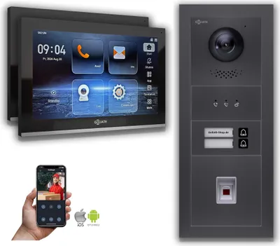 Produktbild von Goliath IP Video Türsprechanlage: 10-Zoll 2 Familienhaus, Fingerprint, Anzeige, Anthrazit  : 10 Zoll Schwarz : 4er POE : Aufputz Dose Anschluss: 4er POE Monitor Farbe: 10 Zoll Schwarz Montage: Aufputz Dose