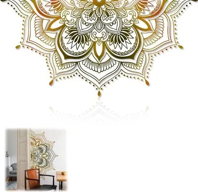 Produktbild von Selbstklebende Wandstickers mit Mandala Blumen - Goldene Wanddekoration für Schlafzimmer, Wohnzimmer und Badezimmer mit Rahmenbildern.