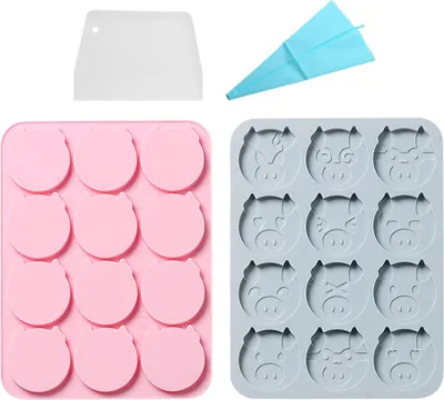 Produktbild von 2er-Pack Schweinchen-Schokoladen-Silikonform Mit 12 Mulden, Süßes Schweinegesicht-Emoticons, Ferkel-Kuchenformen Für Gelee, Fondant, Bonbons, Schokoladenblock, Geburtstagskuchendekoration