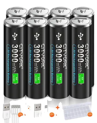 Obrázok produktu pre Opakovateľne dobíjateľná lítiová batéria AA, nabíjanie cez USB-C, kapacita 3000 mWh, 8 kusov