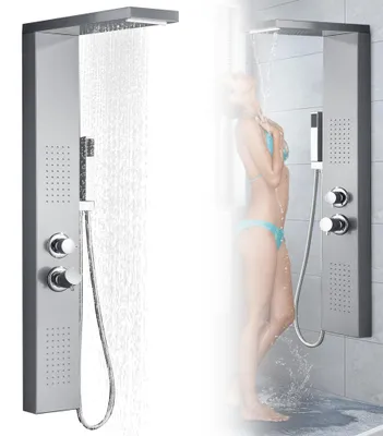 Produktbild von LARS360 Duschsäule Duschsystem Badarmatur Regendusche Duschset Edelstahl Wasserfall Massage Duschpaneel mit Handbrause - Sliber