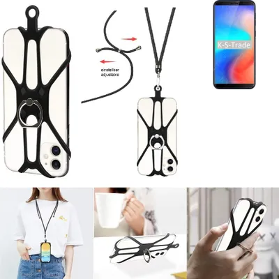 Produktbild von K-S-Trade 3in1 Handykette Handyband Handykordel Halsband Smartphone-Ring Handy-Ring kompatibel mit Cubot J3 Pro Fingerhalterung Handyring
