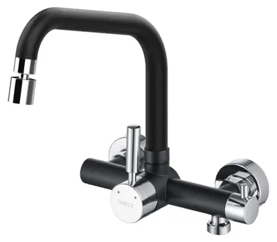 Wand-Küchenarmatur 3/4" für Geschirrspüler, 2 Strahlarten, Schwarz