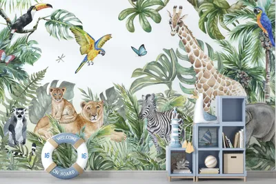 Obrázek produktu pro DECO WALLS Barevná tapeta do dětského pokoje Džungle - výjimečná odolnost XXL 240x360 cm
