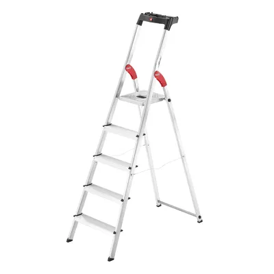 Produktbild von Hailo L60 StandardLine Alu-Sicherheits-Stehleiter - Leiter 5 Stufen belastbar bis 150 kg - stabile Holmführung - Stehleiter mit Ablage - klappbare Aluleiter  Germany - Leiter rostfrei - Silber